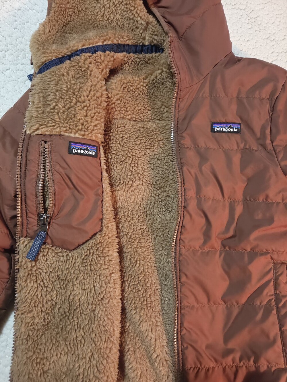 Patagonia Kids Ready Freddy Hoody Reversible Winter Jacket, Brown